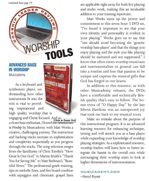 Independent review of our Advanced Bass DVDs in Worship Leader Magazine