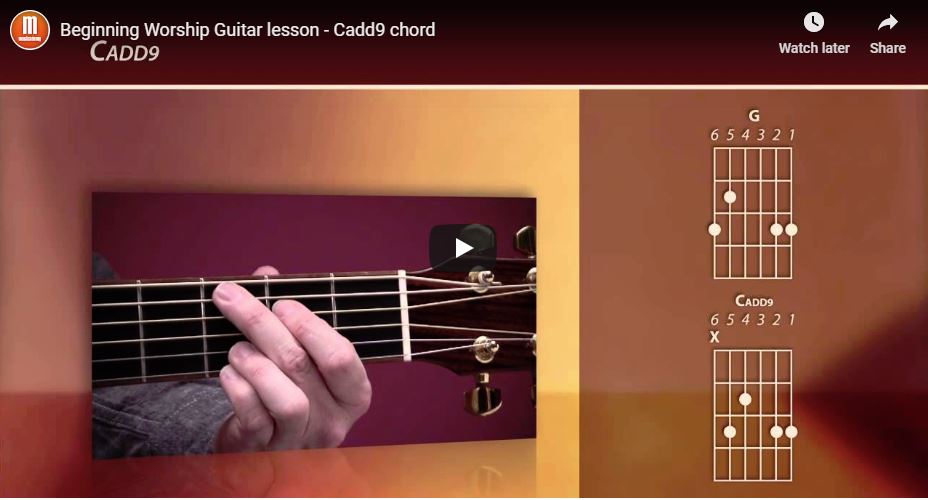 Two free lessons from the Beginning Worship Guitar DVDs: teaching Cadd9, G and Em7. SALE: up to 50% off Guitar course, workbooks and training tracks.