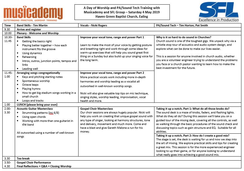 Ealing Training Day Schedule